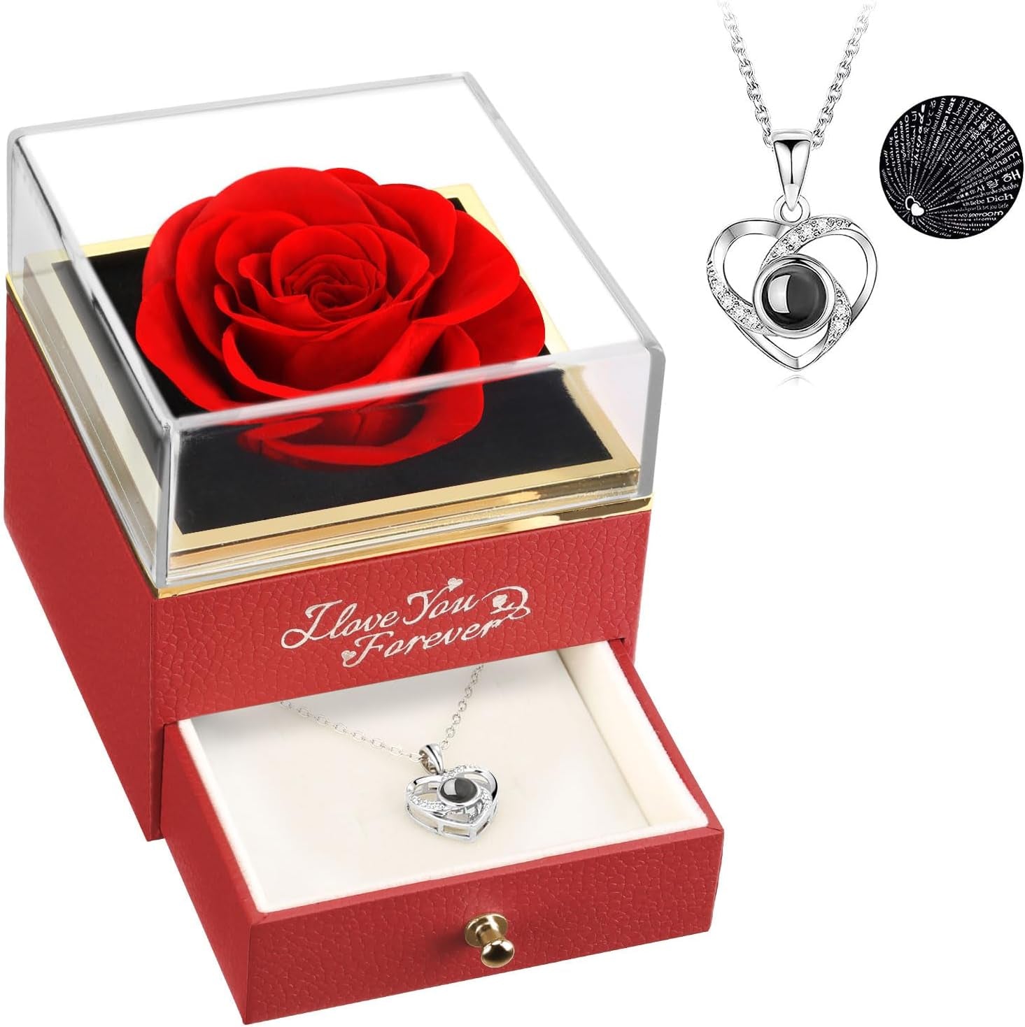 Preserved Rose and I Love You Necklace