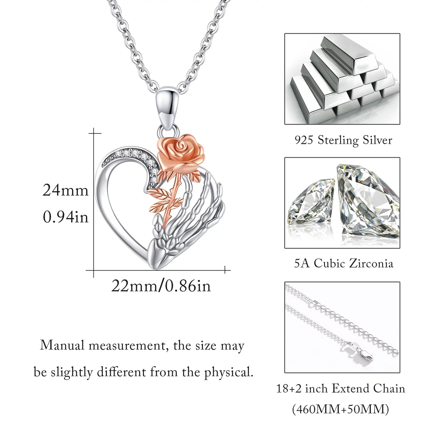 Rose Heart 925 Sterling Silver Pendant