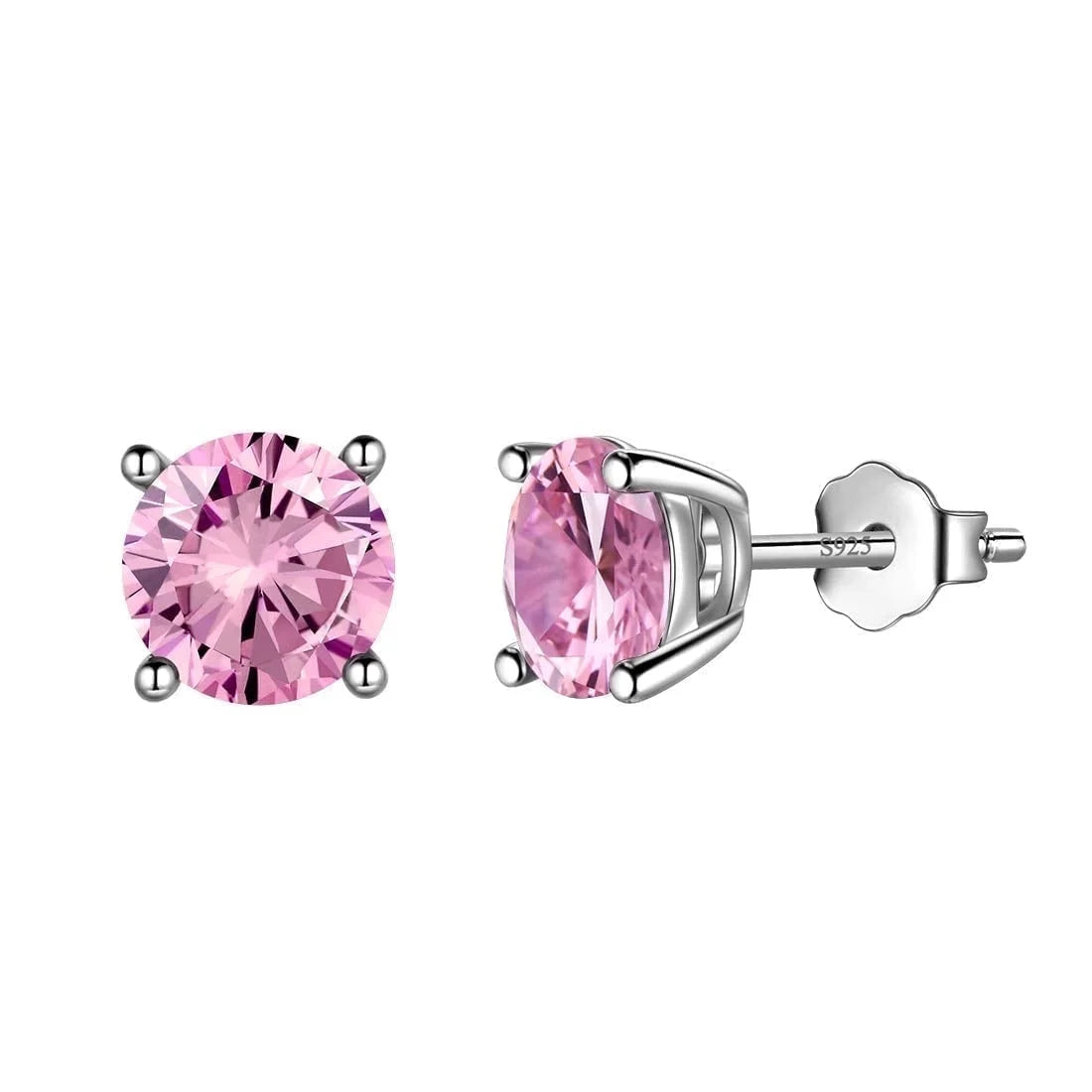 Round Birthstone October Tourmaline Earrings 925 Sterling Silver