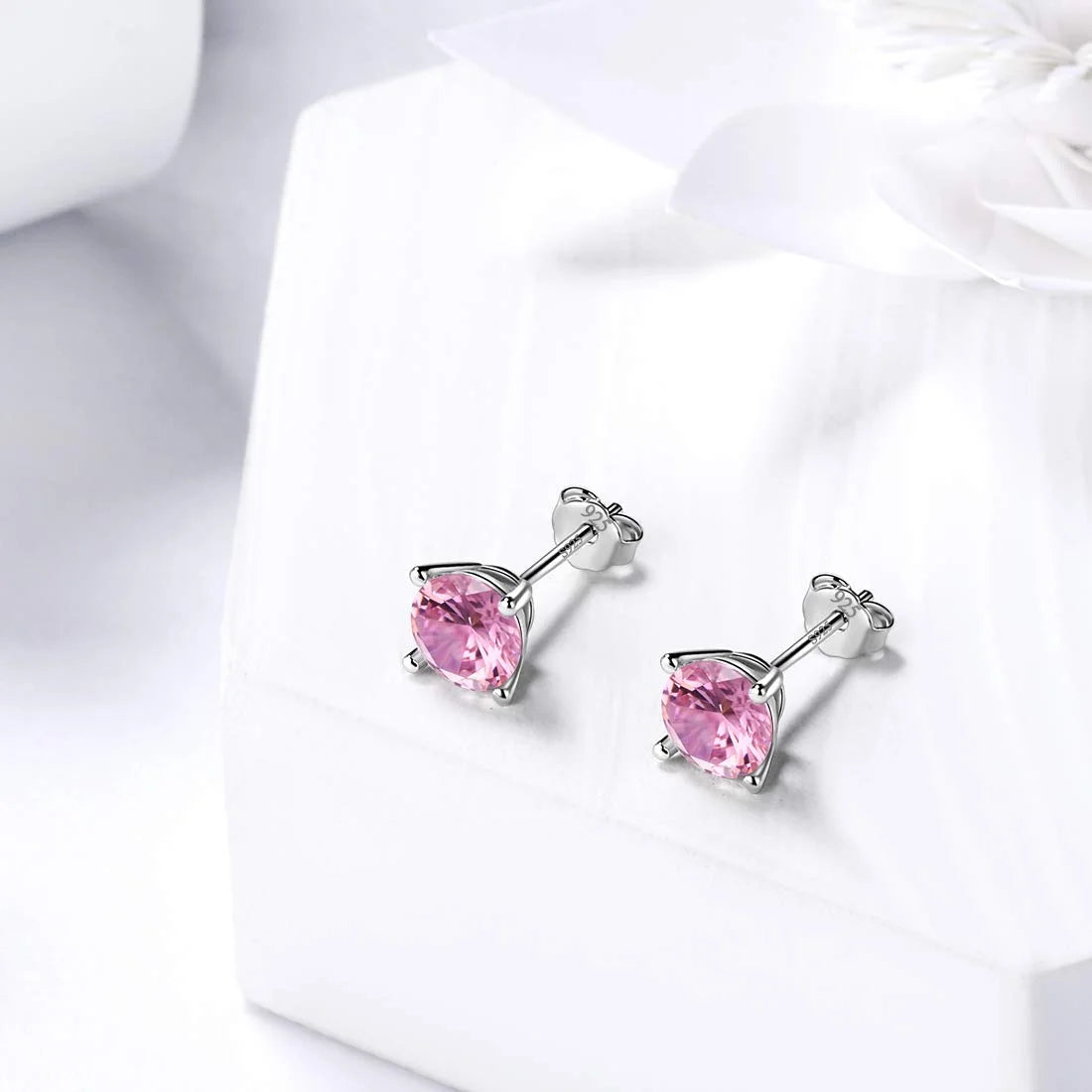 Round Birthstone October Tourmaline Earrings 925 Sterling Silver