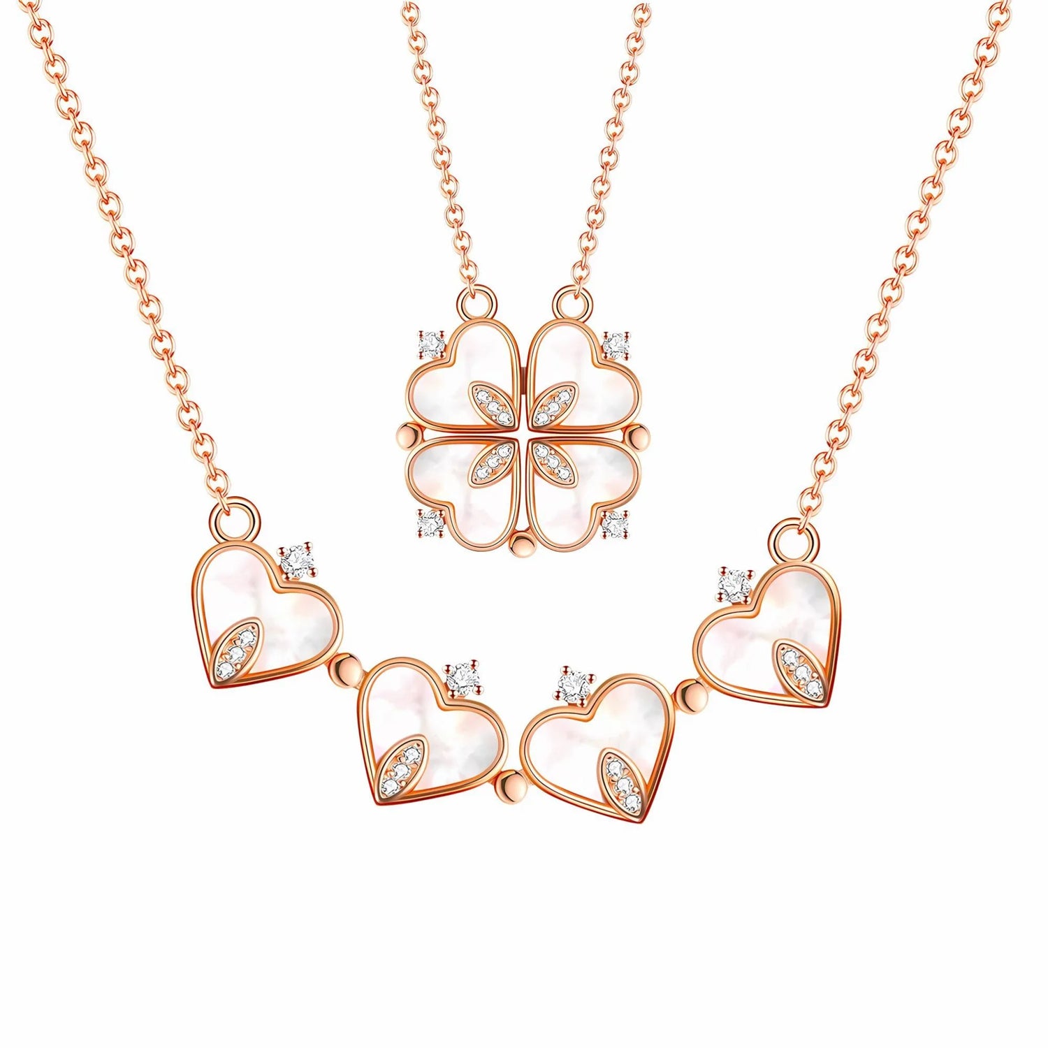 Magnetic 4 Leaf Clover Heart Pendant Necklace