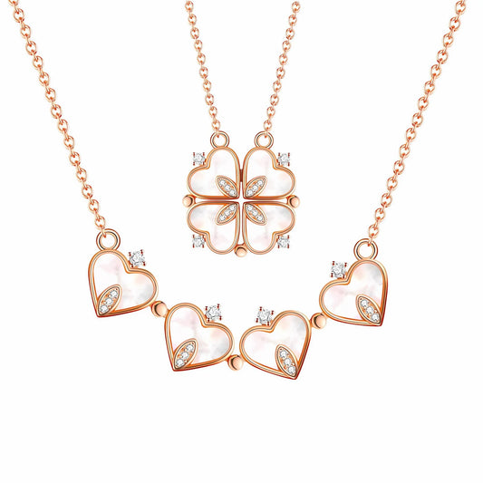 Magnetic 4 Leaf Clover Heart Pendant Necklace