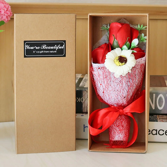  3 Soap Flower Carnation Bunch Gift Box