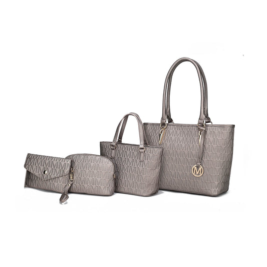 Edelyn Embossed M Signature Vegan Leather Women’S Tote Bag – 4 Pcs Set by Mia K -