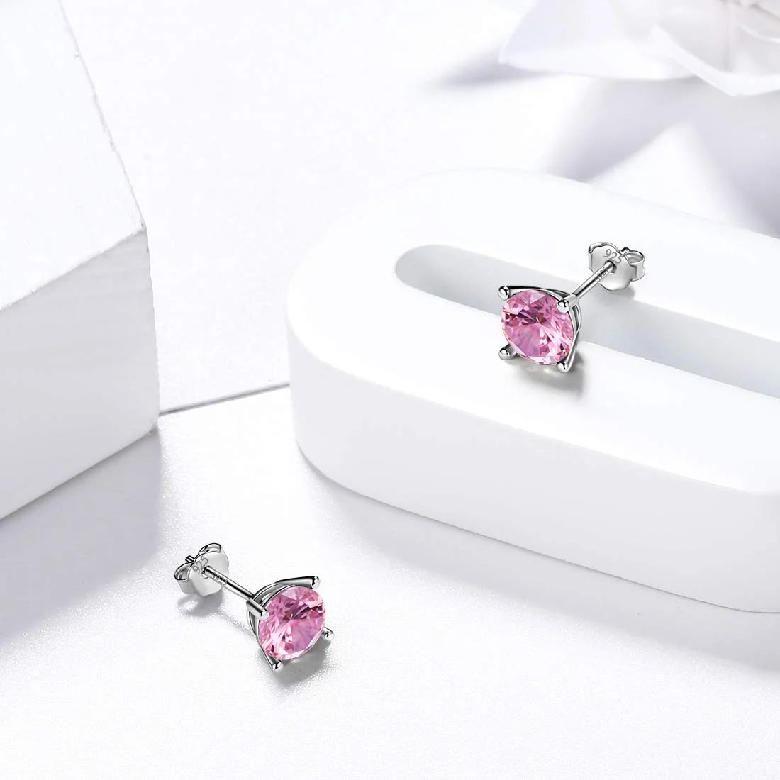 Round Birthstone October Tourmaline Earrings 925 Sterling Silver