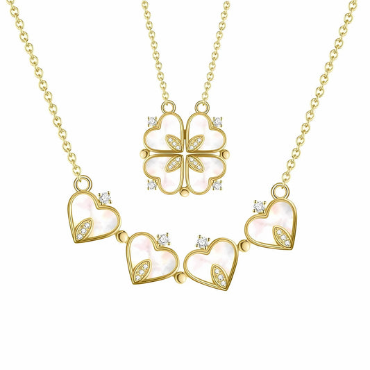 Magnetic 4 Leaf Clover Heart Pendant Necklace