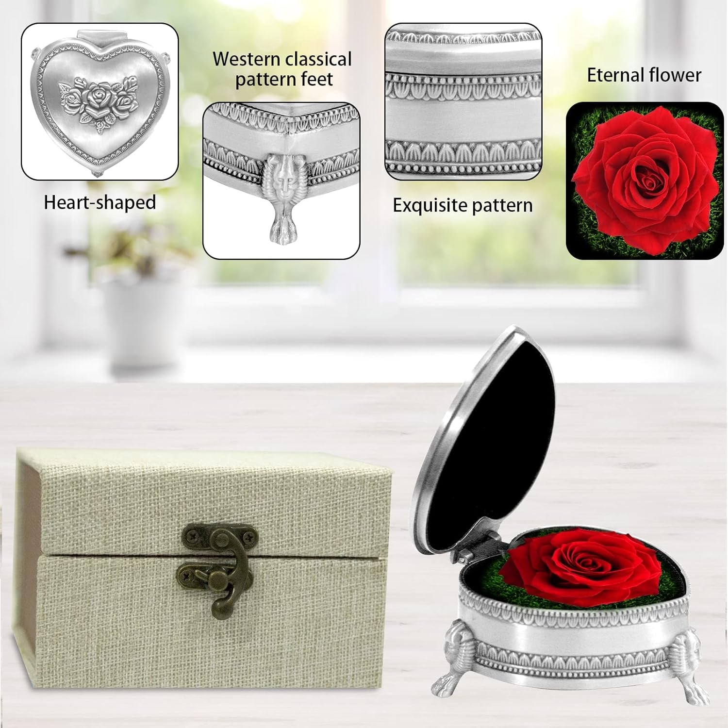 Valentines Day Gifts for Her Women, Gifts for Women Preserved Real Flower with Gift Box, Eternal Love Rose,Anniversary Women Gifts for Mom Immortal Flowers,Decor for Home