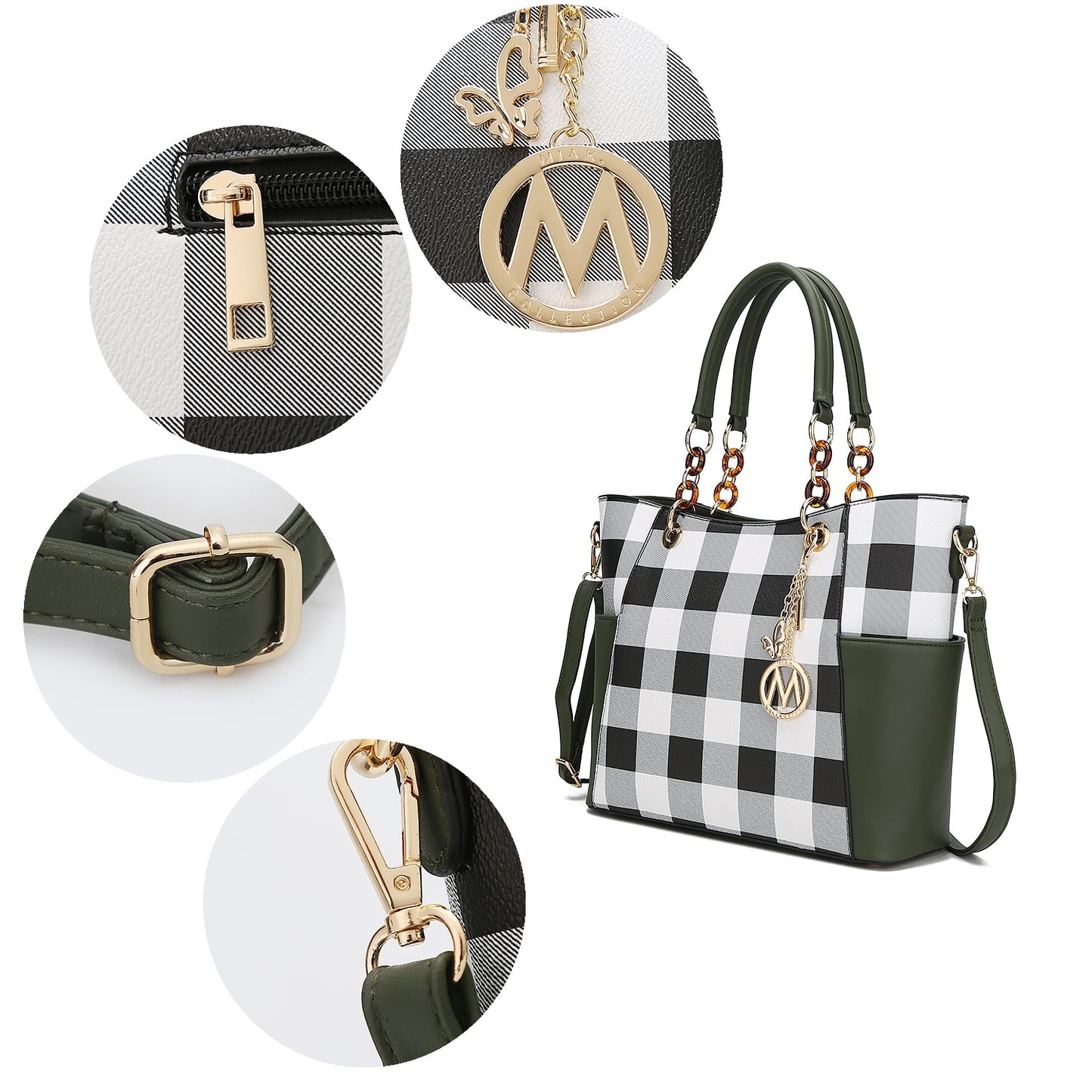 Bonita Checker Tote Bag with Wristlet Wallet