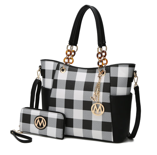 Bonita Checker Tote Bag with Wristlet Wallet