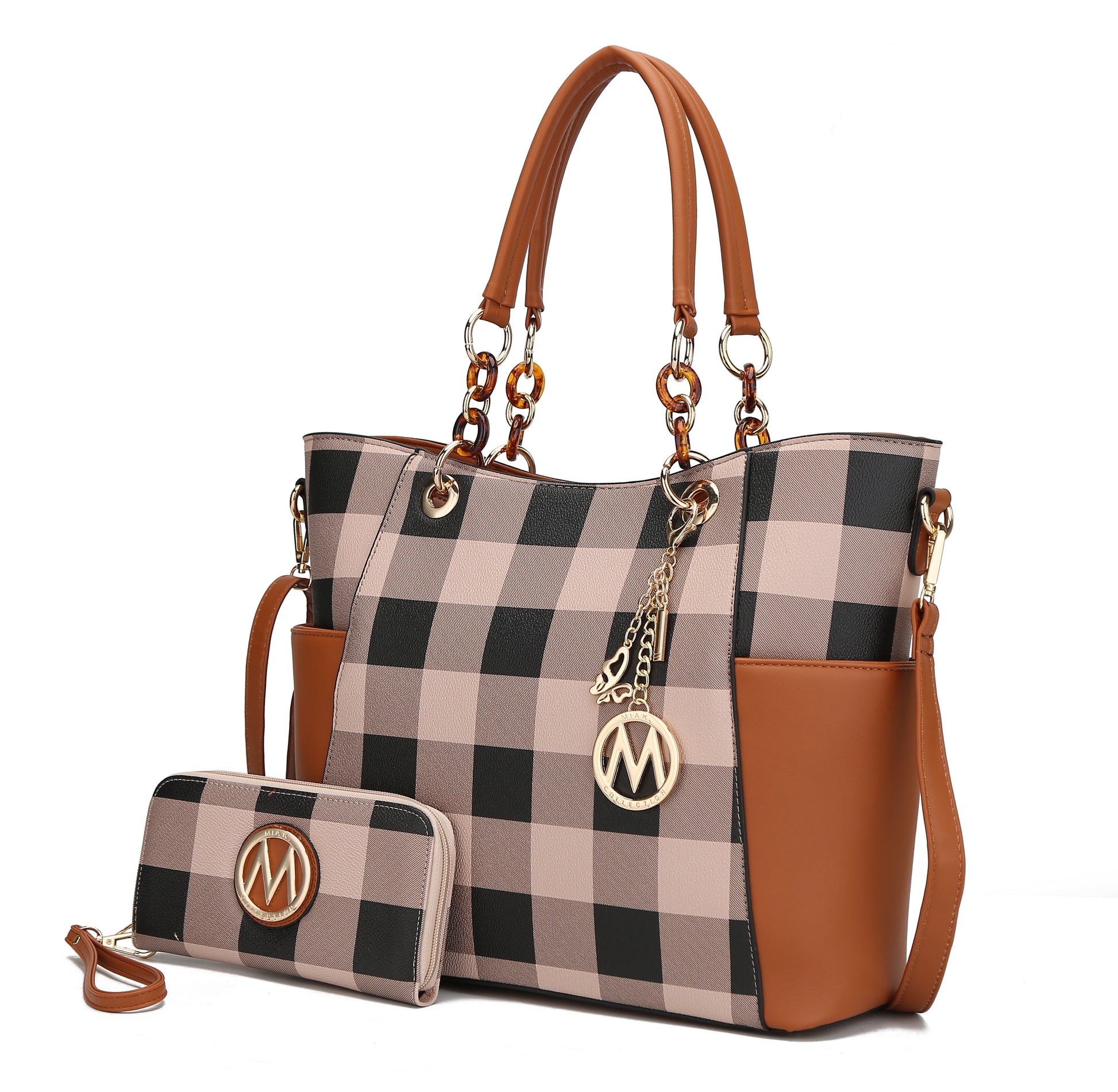 Bonita Checker Tote Bag with Wristlet Wallet