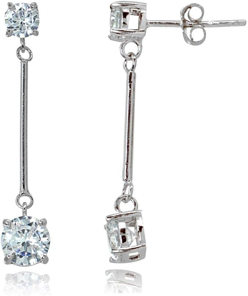 Sterling Silver Cubic Zirconia Round Dangle Drop Earrings