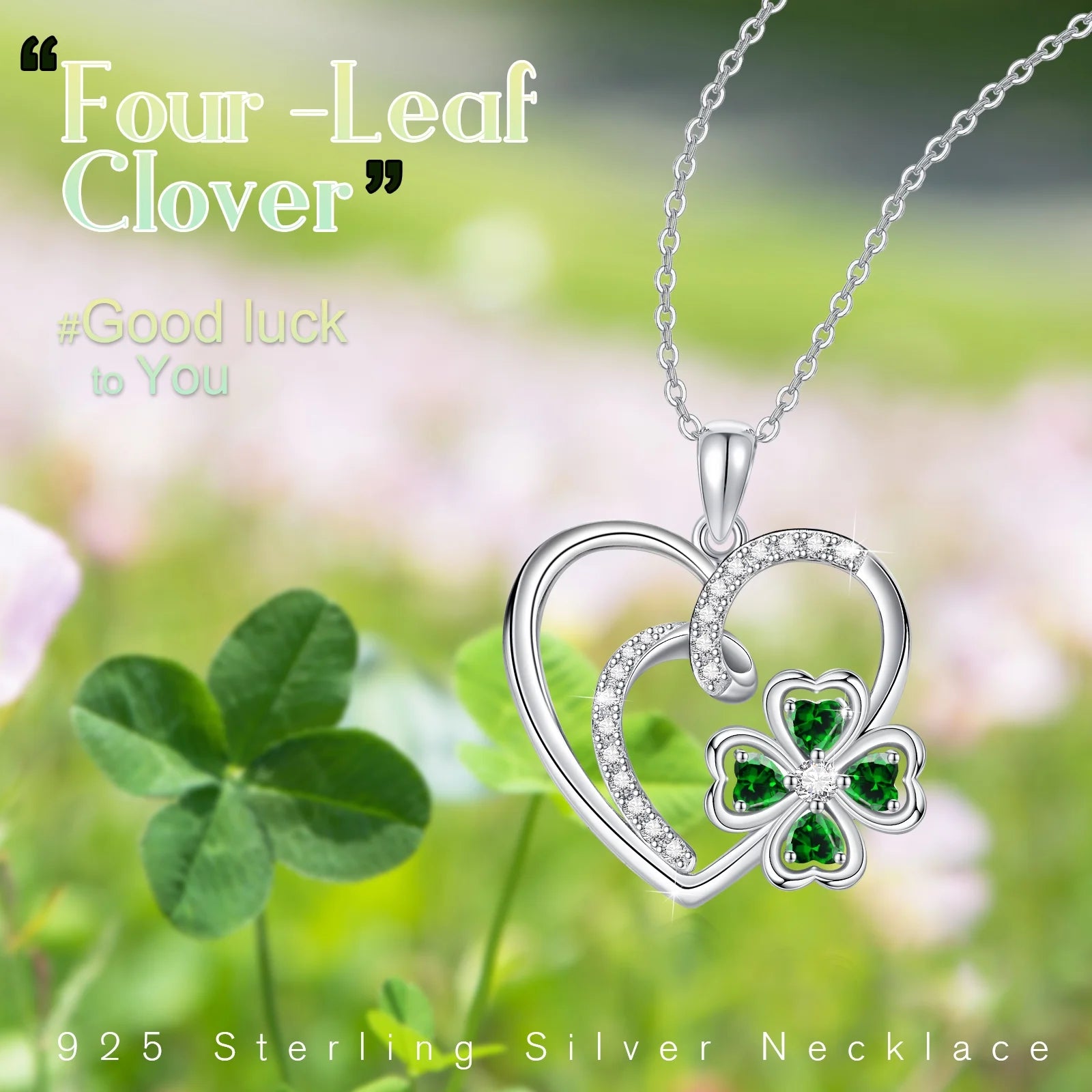 925 Sterling Silver 4 Leaf Clover Pendant Necklaces 