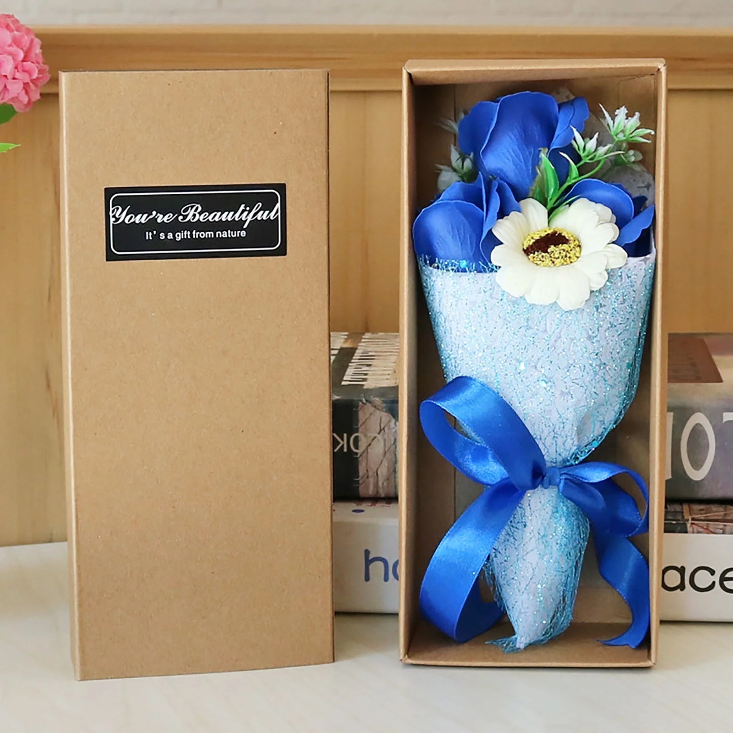  3 Soap Flower Carnation Bunch Gift Box