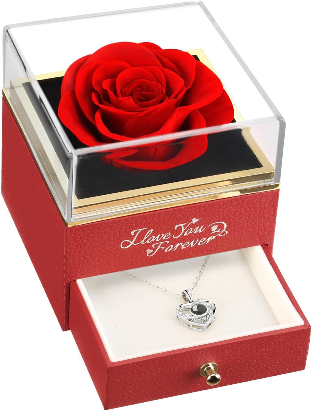 Preserved Rose and I Love You Necklace